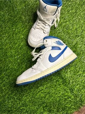 Nike Air Jordan 1 Mid White & Blue Retro Swoosh